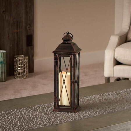 Smart Solar Smart Living 16 in. Glass/Metal Siena LED Candle Lantern Bronze 84036-LC